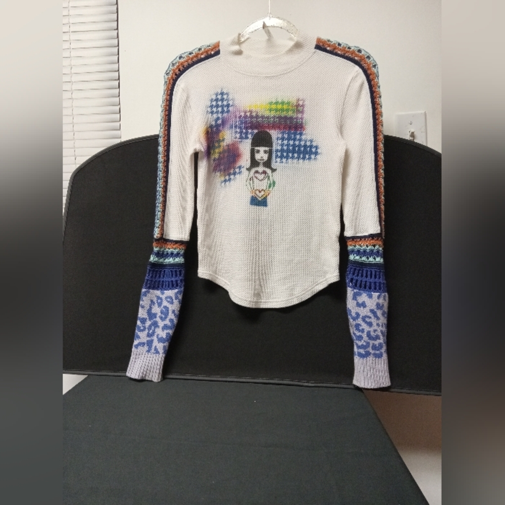 Free People- UPCYCLED WITH HAND DYED GRAPHIC- GIRL GIVES HER HEART-